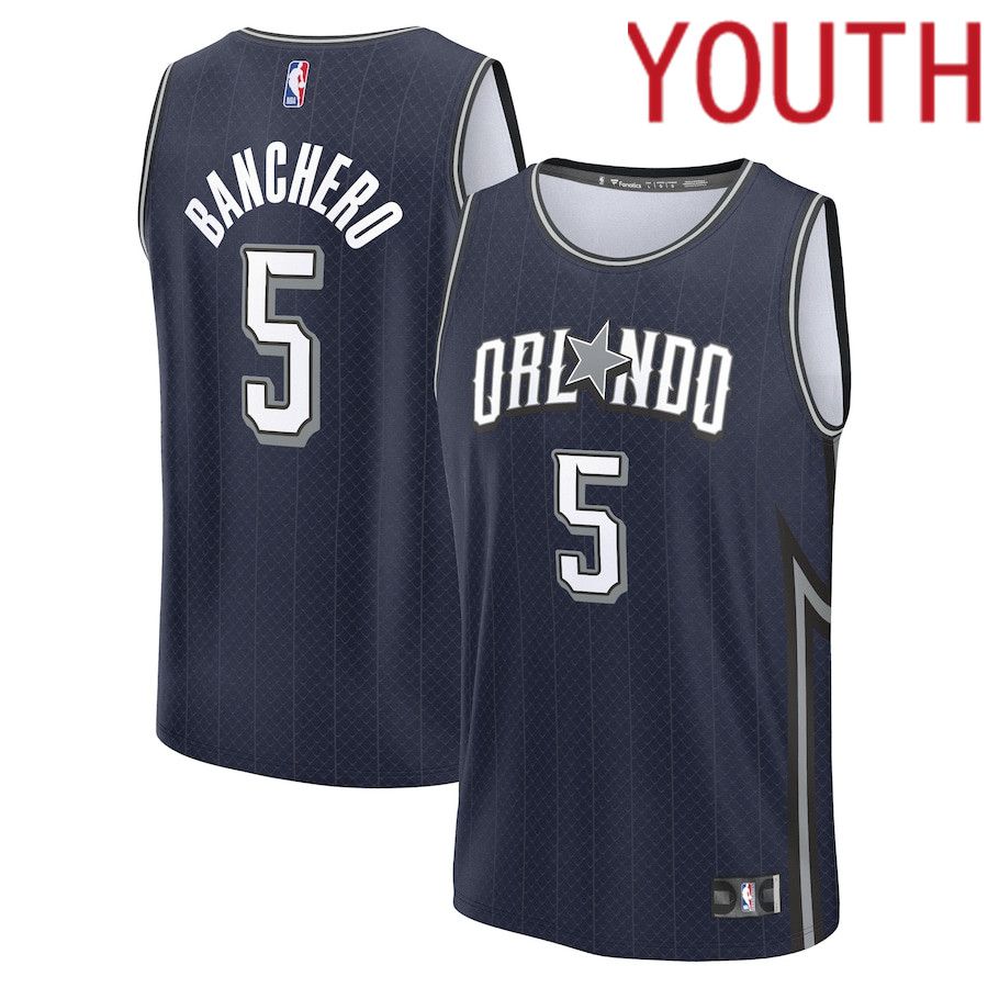 Youth Orlando Magic #5 Paolo Banchero Fanatics Branded Navy City Edition 2023-24 Fast Break NBA Jersey